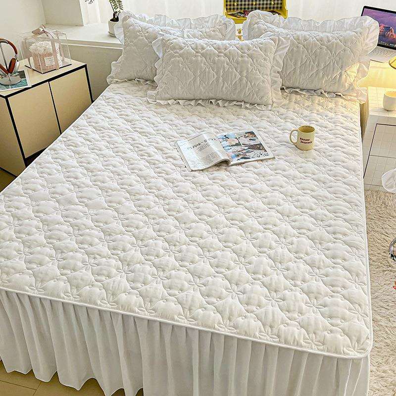 水洗棉夹棉床裙床罩防尘席梦思床套纯色防滑单件1.5m1.8米三件套