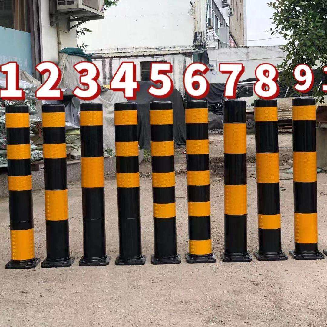 新型优质橡胶警示柱80高黑体黄膜立柱加厚固定防撞圆柱路桩道路柱