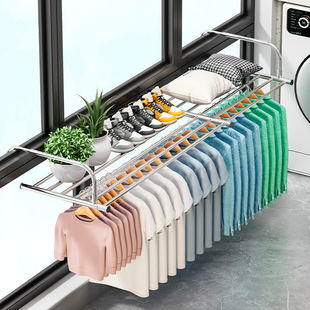 阳台窗户室外晒鞋架子可伸缩折叠晾衣架隐形防盗网晾衣神器晾晒架