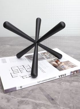 现代简约黑色金属六角样板房售楼部家居玄关客厅创意软装饰品摆件