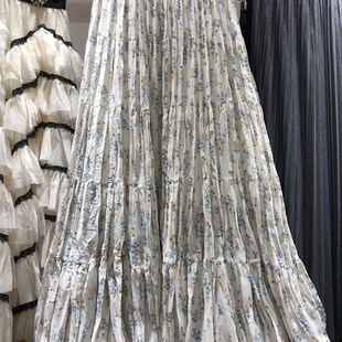 2024夏小清新褶皱碎花半身裙女垂感高腰显瘦遮跨a字裙长裙大摆裙