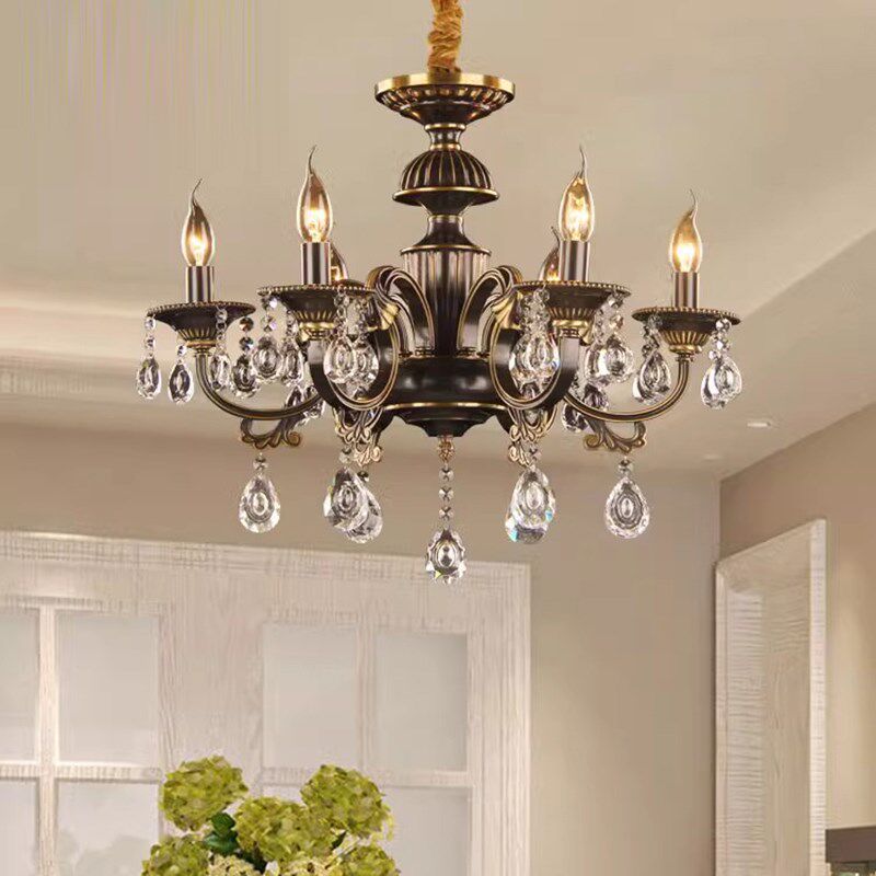 欧式全铜水晶吊灯6头餐厅卧室书房灯大气黑擦金全铜灯具H044L
