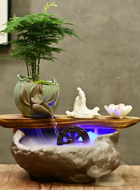 禅意家居流水风水轮招财摆件客厅茶桌装饰品财源滚滚喷泉创意礼品