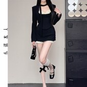 小诺本人轻职风西装 25185 裙三件装 套装 显瘦短外套拼色抹胸高腰裤