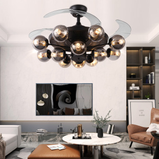 全铜风扇灯多头客厅餐厅魔豆隐形吊扇灯美式 吊灯 工业风带电风扇