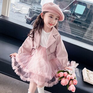 两件套春秋款 儿童连衣裙洋气女宝宝秋季 粉色 秋装 女童皮衣裙子套装