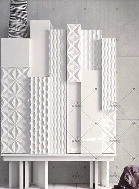 玄关门厅餐边柜碗柜m白色烤漆收纳定制柜不规则高低门创意雕刻高