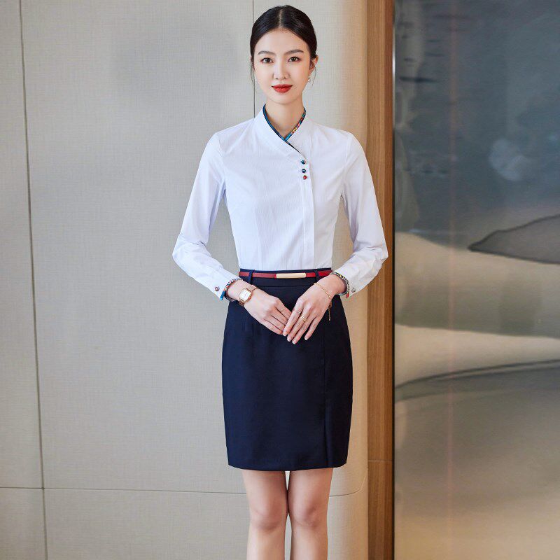 春夏季空姐制服衬衫女q职业套装酒店珠宝店前台接待工装衬衣两件