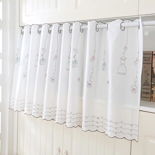 门半帘卧室绣花纱帘幔头客厅蕾丝防尘窗帘半Q帘镂空白色刺绣玫瑰