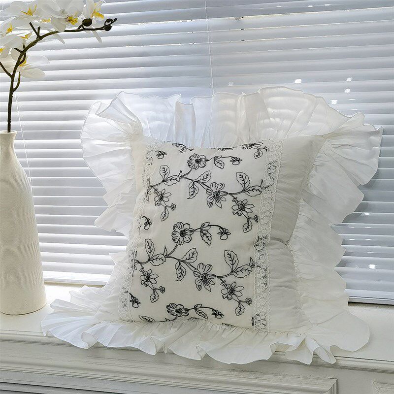 法式韩式公主绣花蕾n丝荷叶边全棉纯棉抱枕套抱枕靠枕靠枕套不含