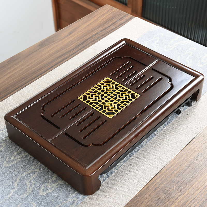 花梨木茶盘家用抽屉式实木茶台大中小号茶托盘排水式茶海功夫茶具