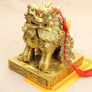 开过单角貔貅摆件纯铜金钱雌雄双角貔貅公母一对办公室招财聚财保