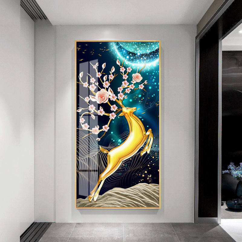 玄关装饰画过道挂画客厅现代简约装饰画冰晶玻璃竖版画走廊玻璃画