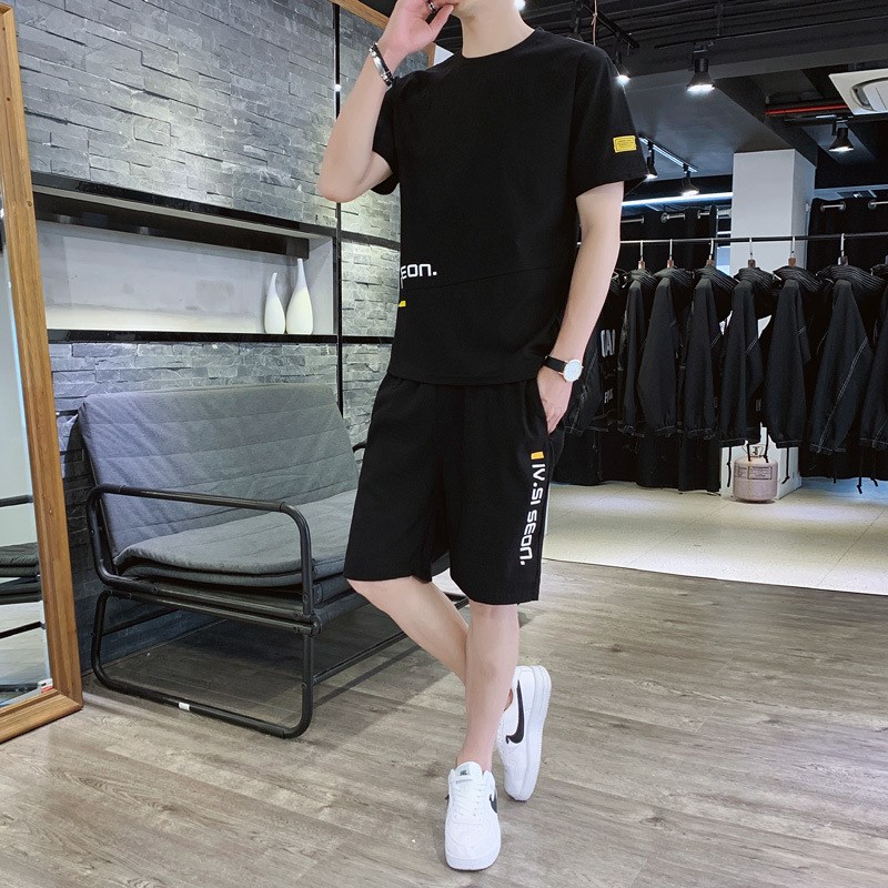 男士套装夏季两件套薄款凉感透气青年时尚韩版潮流运动休闲套装男