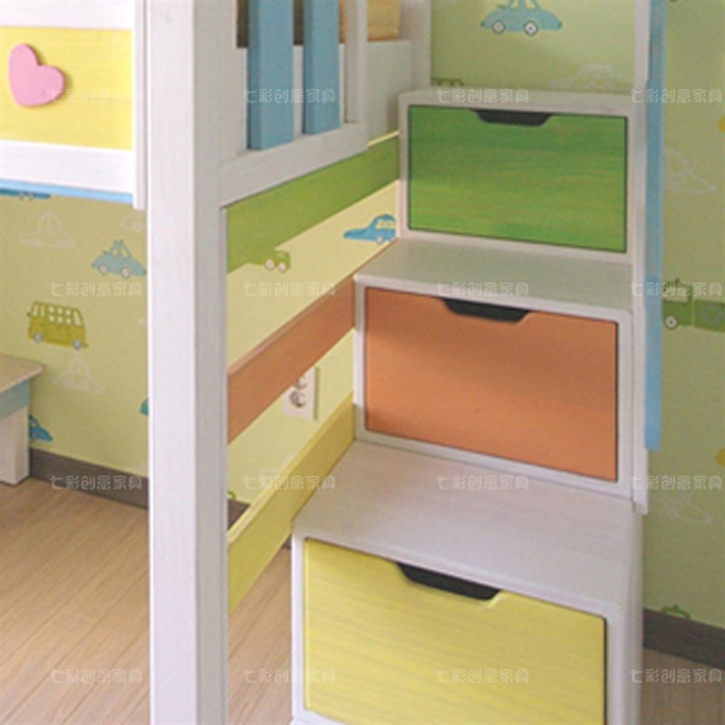 带护栏实木儿童床单层高架床带楼梯柜储物柜欧式家具男孩女孩床