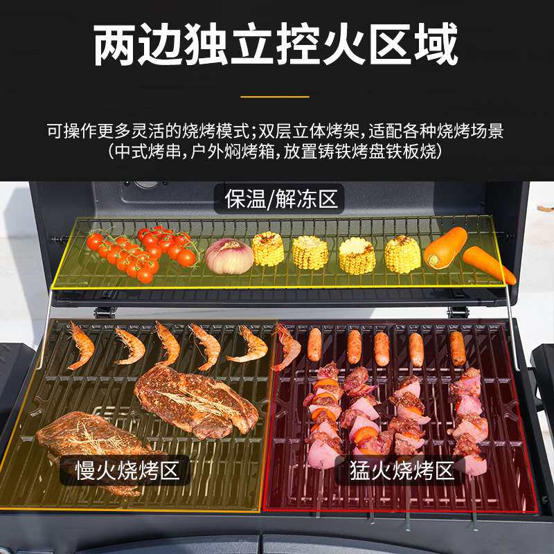庭院户外木炭碳烤烧烤炉 高端花园大烤架移动出口加厚BBQ焖烤家用