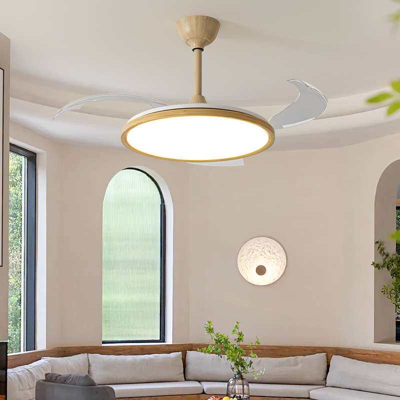 原木风扇灯家用一体吊扇灯客厅卧室餐厅书房新款原木简约风扇吊灯