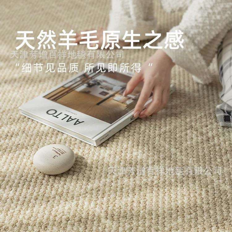 新西兰高脂米色轻奢高级花苞颗粒羊毛客厅地毯家用卧室满铺免洗垫