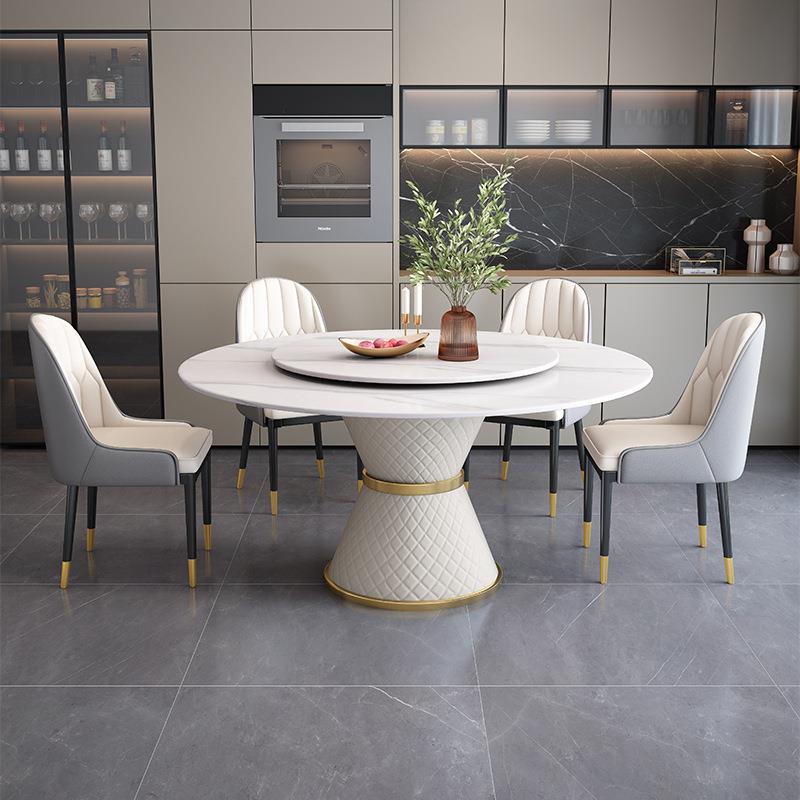 厂家直销岩板圆餐桌椅组合北欧家用小户型吃饭桌6人8艺圆桌带转盘