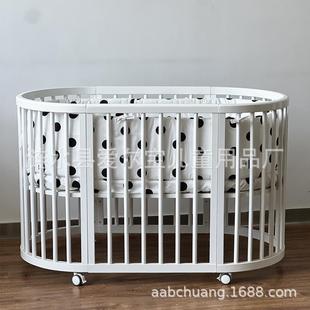 轻奢婴儿床白色松木材质多用途bb床可加长儿童床做书桌睡板可调