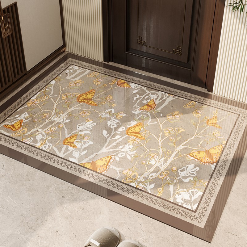新中式入户门地垫PVC软玻璃透明防滑门毯玄关大门口免洗可擦脚垫