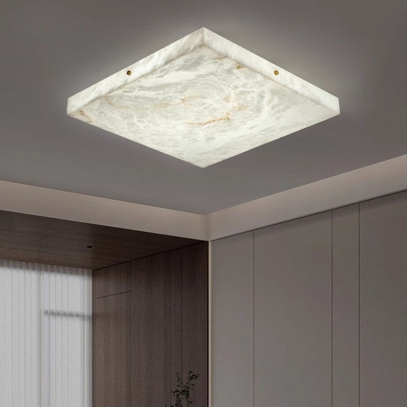 现代简约全铜云石灯客厅吸顶灯新中式方形卧室书房极简超薄吸顶灯