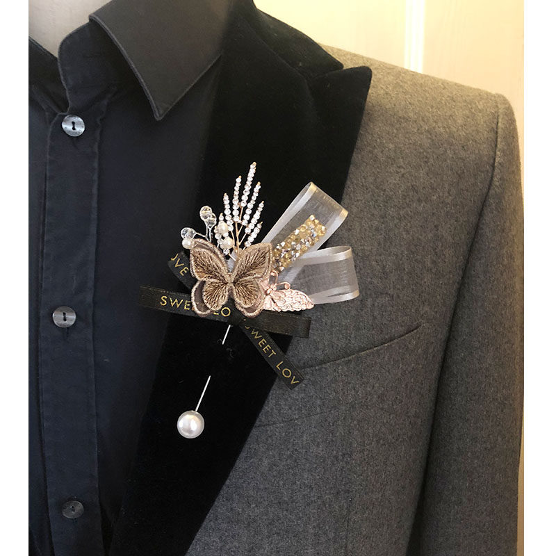 【咖啡蝴蝶绅士胸花】水钻婚礼结B婚新郎伴郎贵宾开业年会活动襟