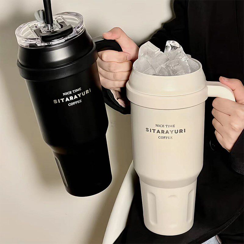 巨无霸便携保温杯保冷冰霸杯w大容量吸管水杯办公室带手柄杯子夏