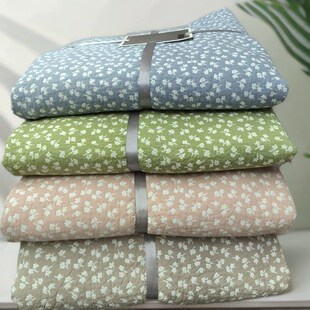沐瑟纯棉水洗纱布提花小碎w花单双人纱布盖毯毛巾被床盖枕巾