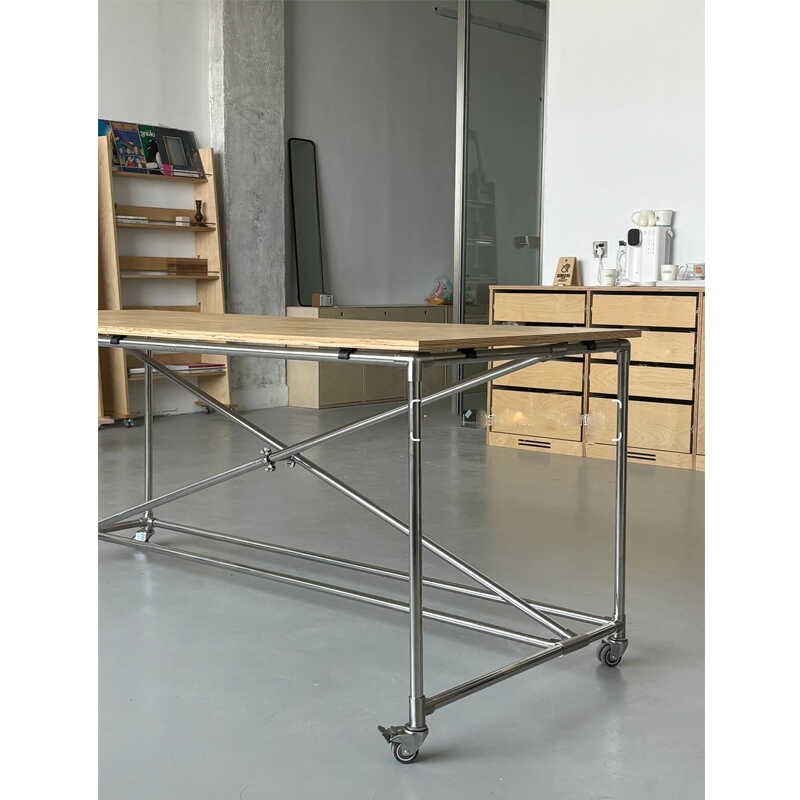 中古不锈钢办公电脑桌简约现代会议室长条桌洽谈桌桦木书桌写字台