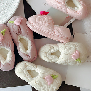 软糯暖和韩版可爱棉拖鞋女冬季厚底包头居家防滑毛绒绒软底月子鞋