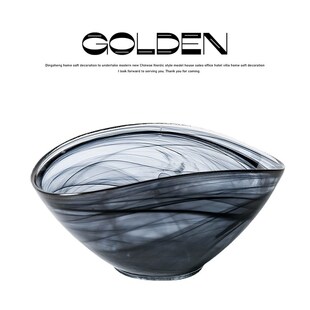 高端水墨无铅沙拉碗玻璃果盘别墅样板间客厅厨房软装饰品手工艺品