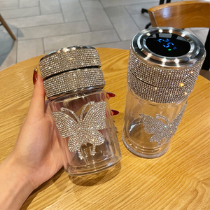 网红水杯ins风潮流p便携女设计小众夏天双层玻璃杯高颜值简约杯子