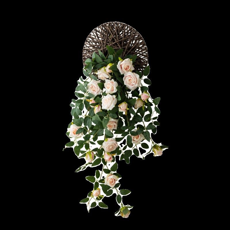 仿真玫瑰假花藤电视背景墙面壁挂装饰高级感入户门口遮丑绿植挂件