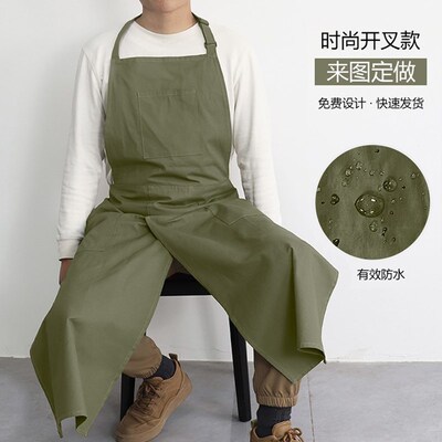 长款围裙定制logo印字女时尚简约防水无袖挂脖男士专Y用开叉工作