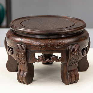 实木质花盆底h座大花瓶盆栽黑檀木圆形酒坛垫加高鱼缸摆件红木托