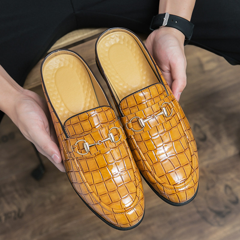 无后跟半拖鞋漆皮亮面豆豆穆勒鞋一脚蹬懒人男鞋夏季透气半托大码,流行男鞋,乐福鞋（豆豆鞋）,淘宝优惠券,粉丝福利购,淘宝优惠卷