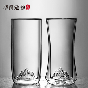 双层隔热玻璃杯观山峦绿茶专用泡花茶杯透明男女士办公室喝水杯子