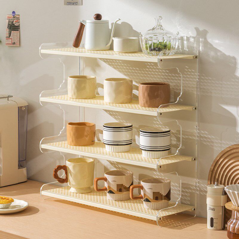 桌面杯子收纳置h物架办公室工位桌上整理餐桌台面多层水杯小型架