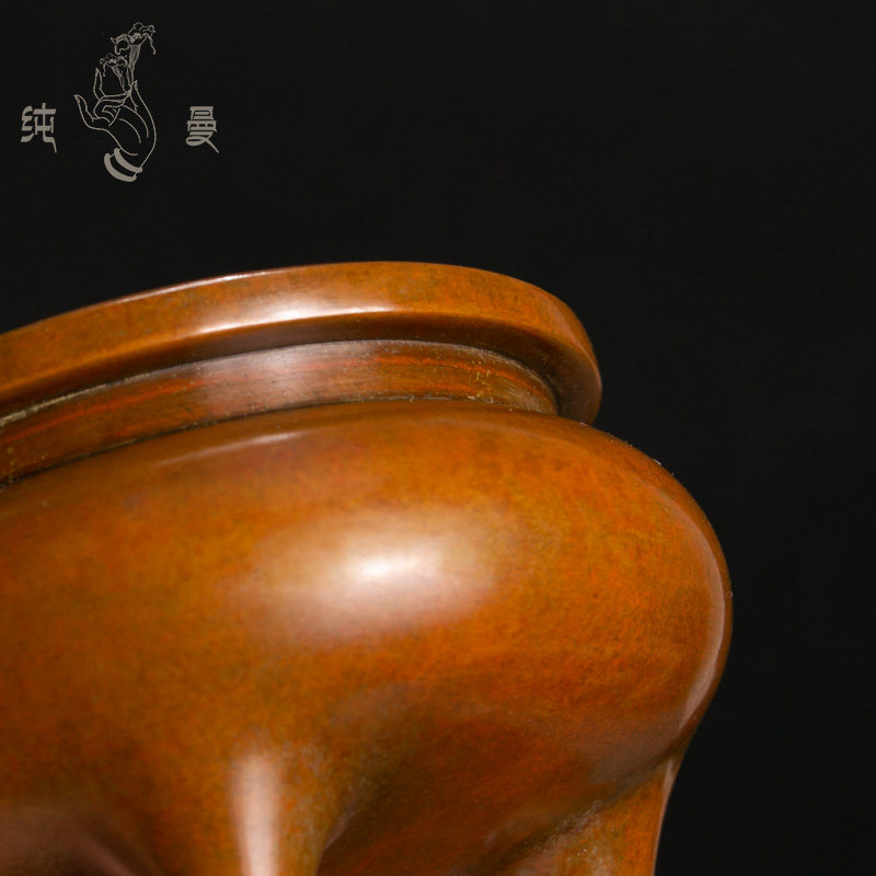 庆松堂苏工铜炉名家胡庆松制圆脚鬲式香熏炉仿古紫铜家用礼佛熏香