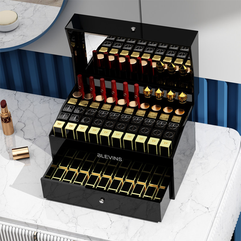口红收纳盒带盖格子架子多v格欧式小奢华收纳架唇膏盒子唇釉收纳