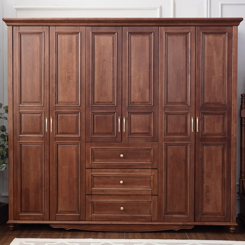美式实木衣柜六门现代推拉双门衣橱加顶1.6米四门2m长五门储物柜