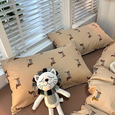 a类双层纱儿童卡通四件套全棉床单被套床上用品三件套男孩