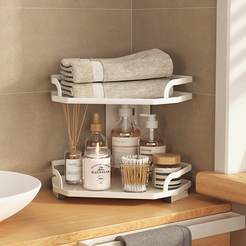 免打孔卫生间置物架壁挂式放护肤品架子浴室洗漱台墙上转角收纳架
