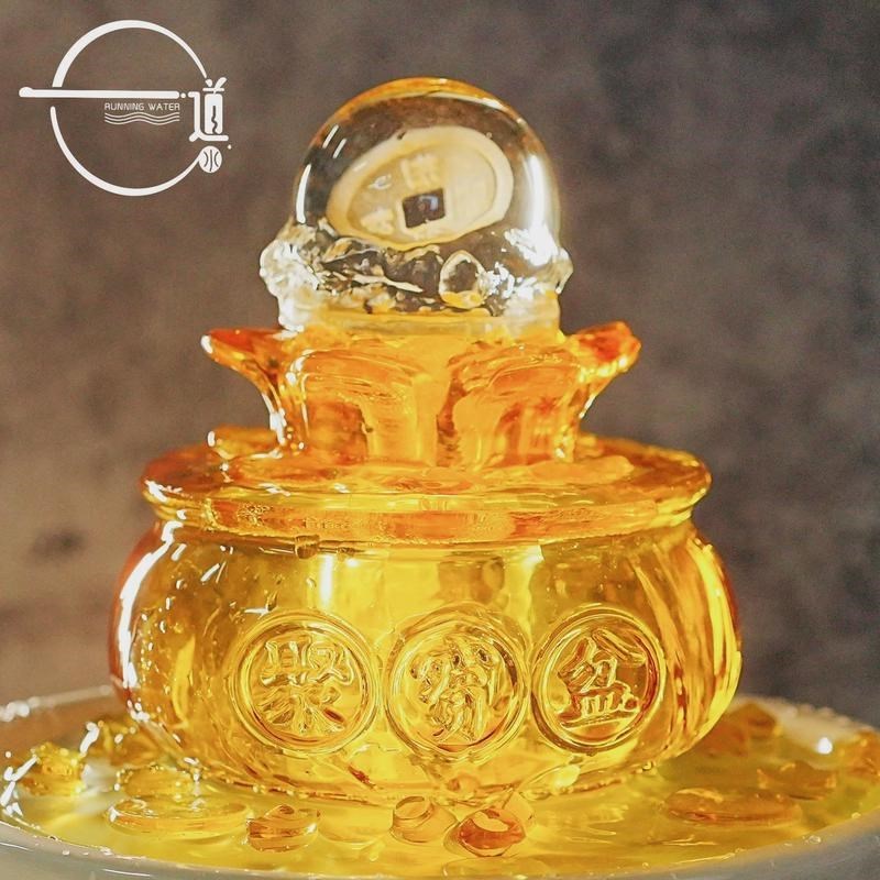 一道水聚宝盆招财流水摆件循环水水晶球自动旋转开业送礼