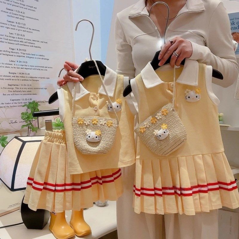 女童夏日姐妹装2025夏季新款女宝宝学院风卡通猫咪短袖连衣裙套装,童装/婴儿装/亲子装,套装,淘宝优惠券,粉丝福利购,淘宝优惠卷