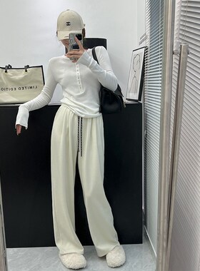 早春新款灰色阔腿裤女慵懒风垂感休闲裤高腰百搭直筒长裤显瘦裤子