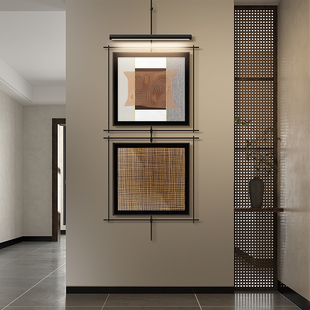 新中式高级复古装饰灯壁挂金属杆装饰画售楼处立体玄关背景墙装置