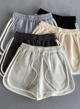 灰色短裤女休闲运动裤热裤运动短裤女款夏季松紧腰宽松阔腿裤裤子