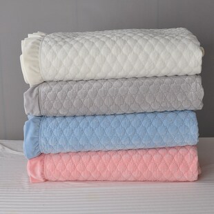 韩式素色短毛绒绗缝水洗毯子冬被枕套四件套绒毯宝宝绒被子